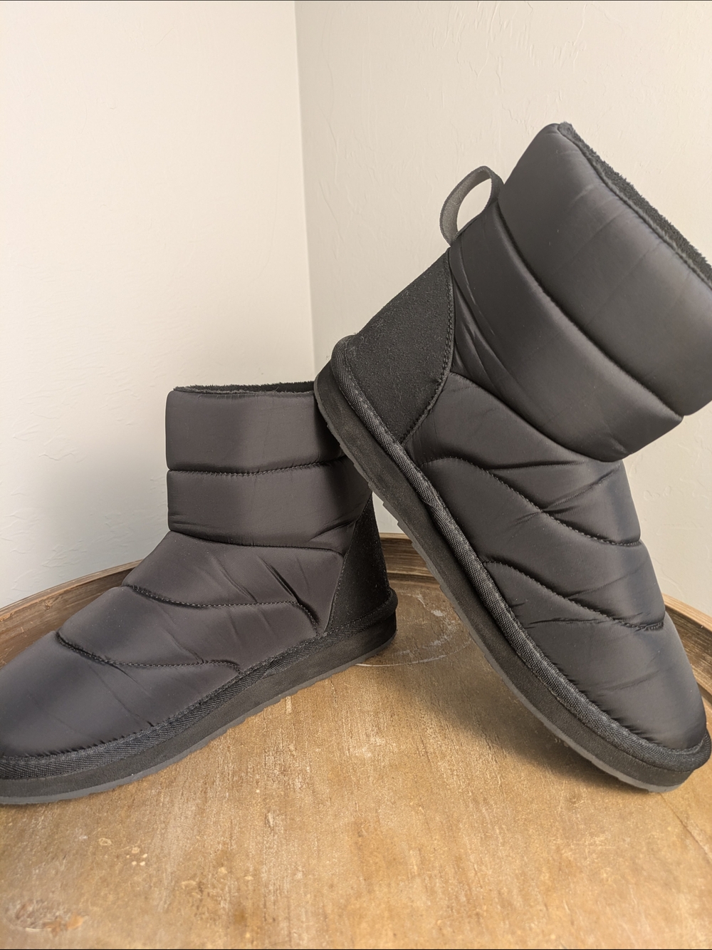 Lands end Black Quilted Puffer Ankle Boots Soft Comfort
